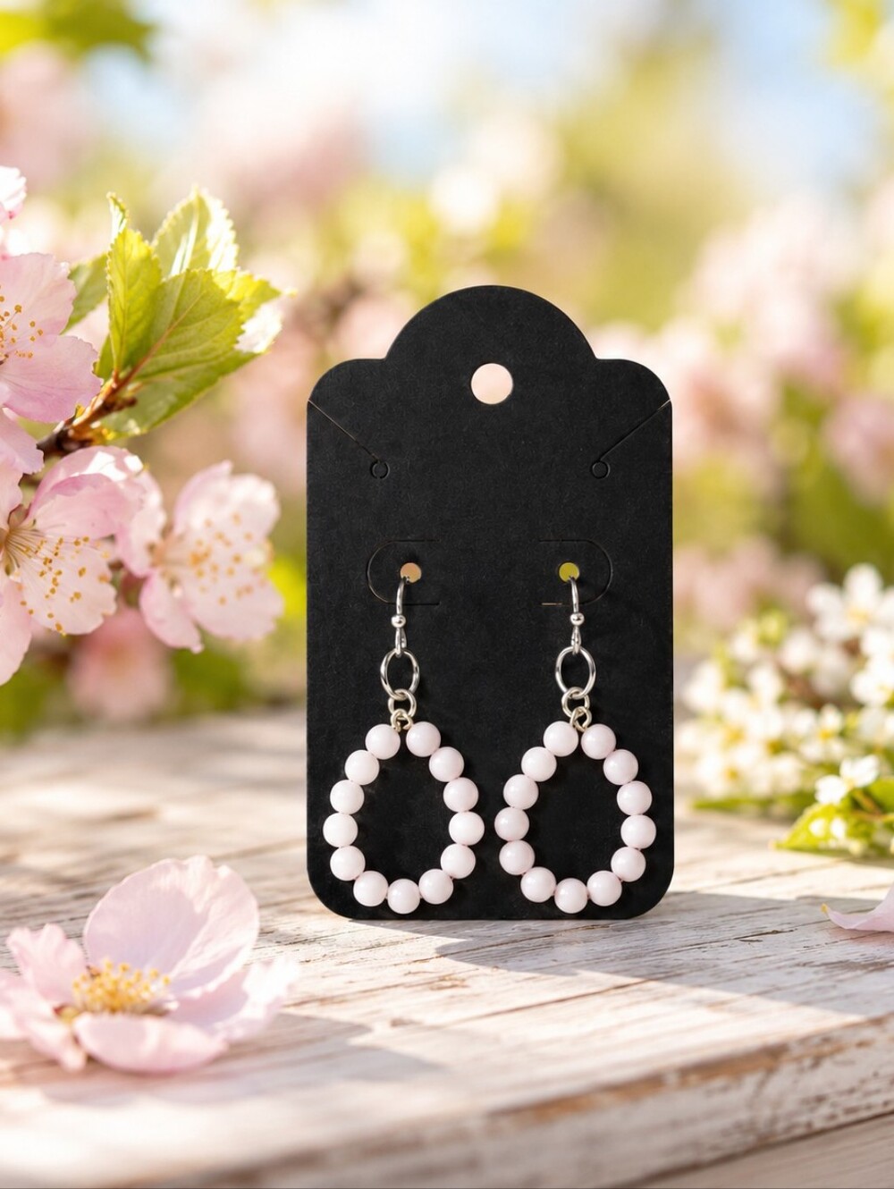 🌸2/$16🌸 Pale Pink Handmade Beaded Hoop Drop Earrings - Women Jewelry - Picture 2 of 6